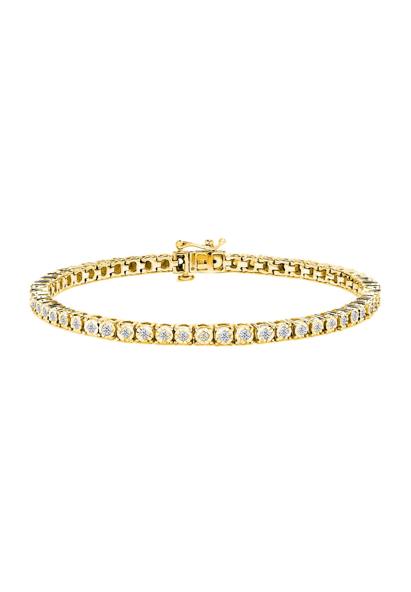Silver 1.0 Cttw Miracle-Set Diamond Tennis Bracelet - 9 inches Inches, YELLOW GOLD, hi-res image number 0