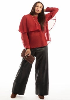 Chiffon Cuff-Sleeve Cape Blouse