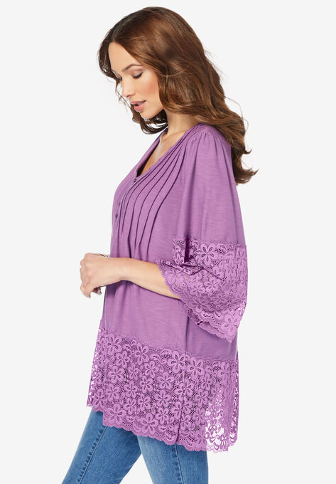 Lace-Hem Pintuck Tunic, , alternate image number null
