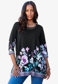 Ultra Drape V Neck Lace Print Tee