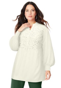Sequined Lace-Paneled Top