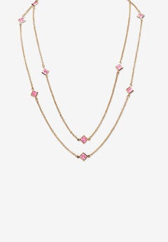 Gold Tone Endless 48" Necklace with Princess Cut Birthstone