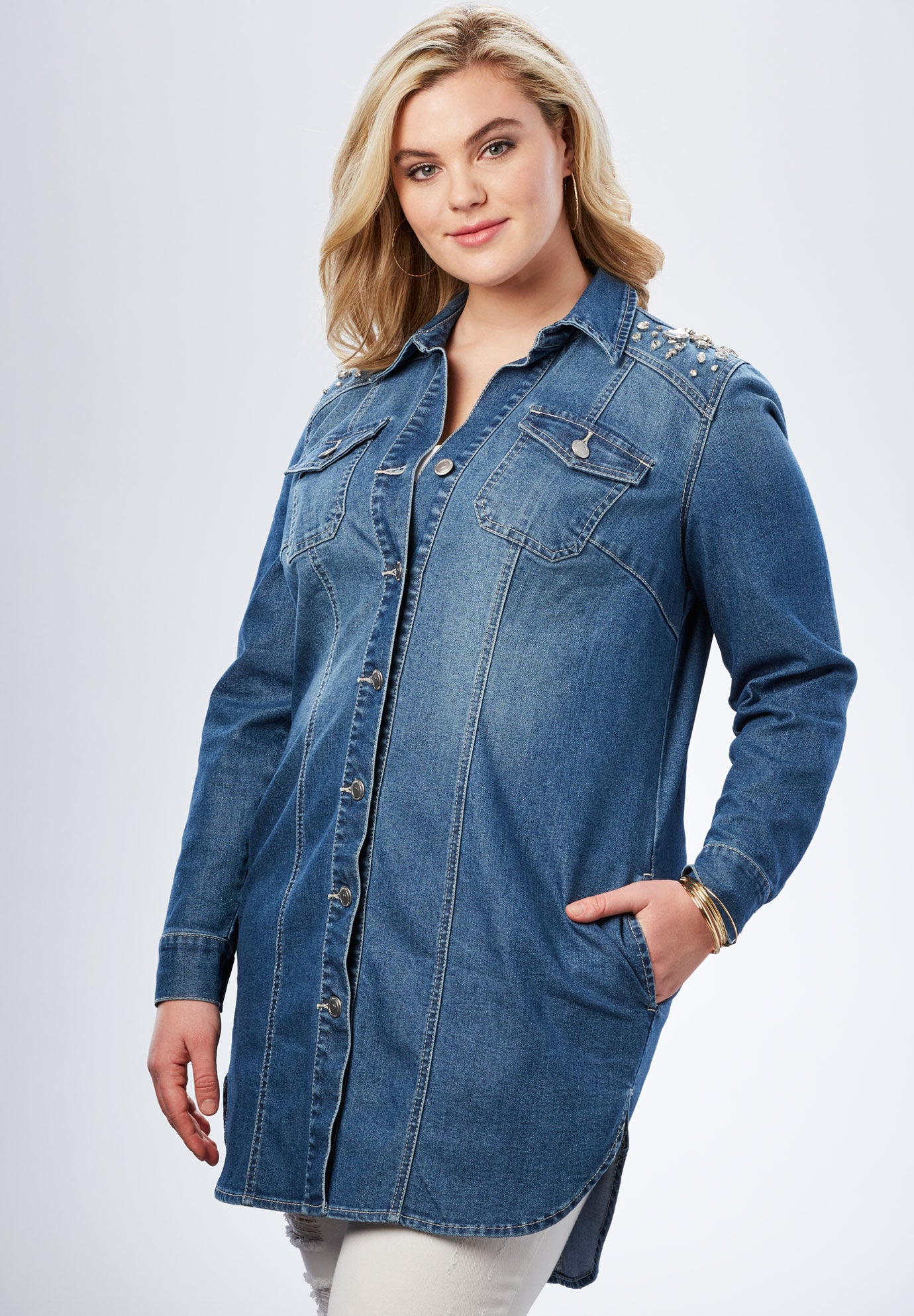 rhinestone denim jacket plus size