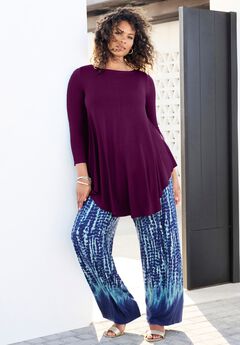 Plus Size Boatneck Swing Ultra Drape Tunic Top