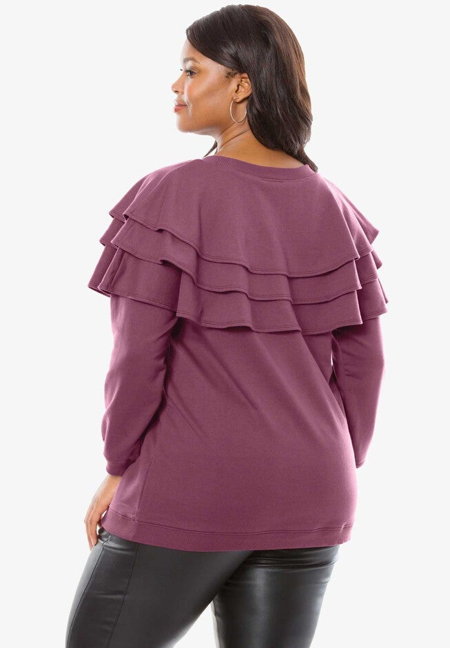 Tiered Ruffle Sweatshirt, , on-hover image number null