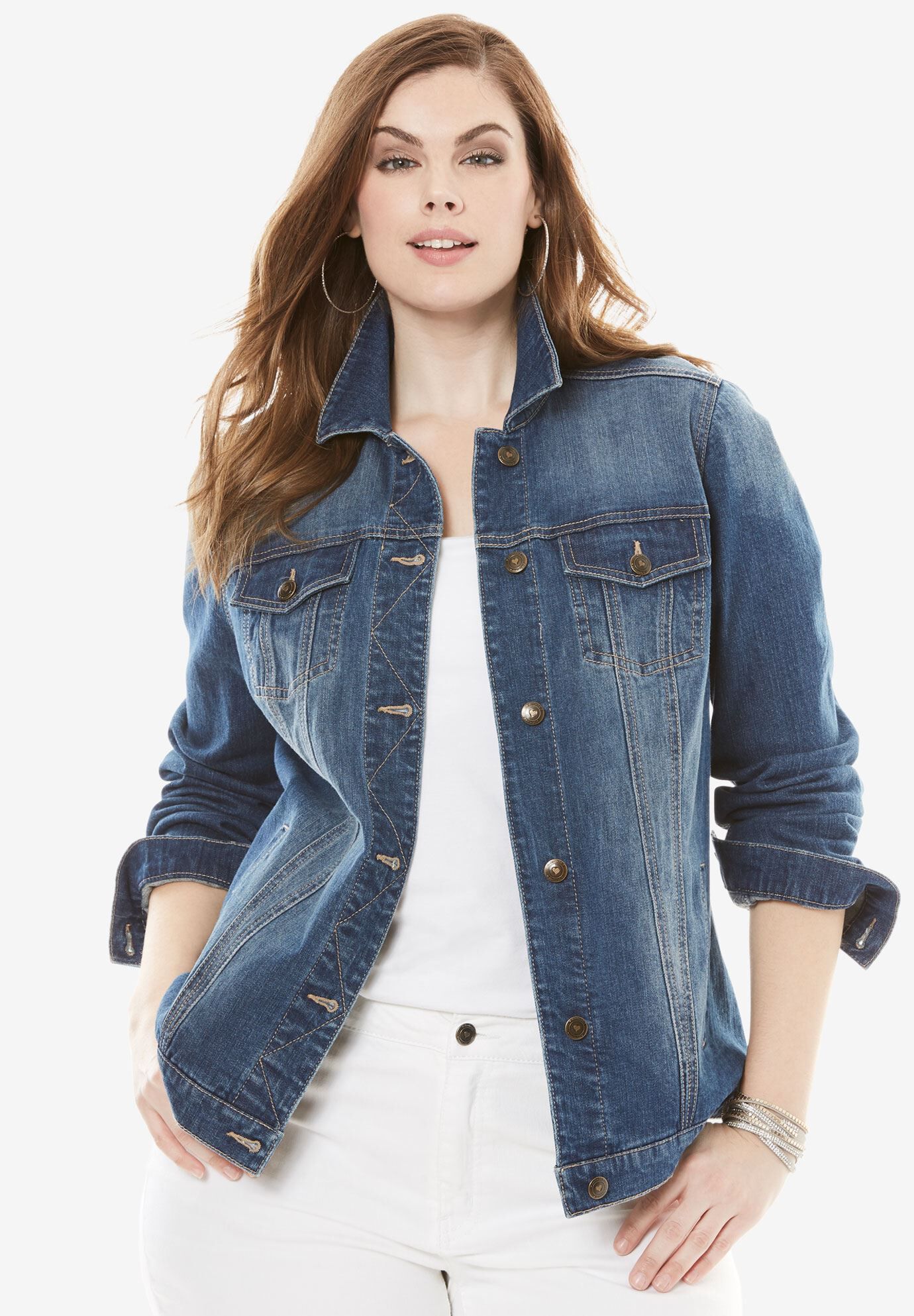 essential denim jacket by denim 24 7 plus size jackets blazers roamans plus size coats