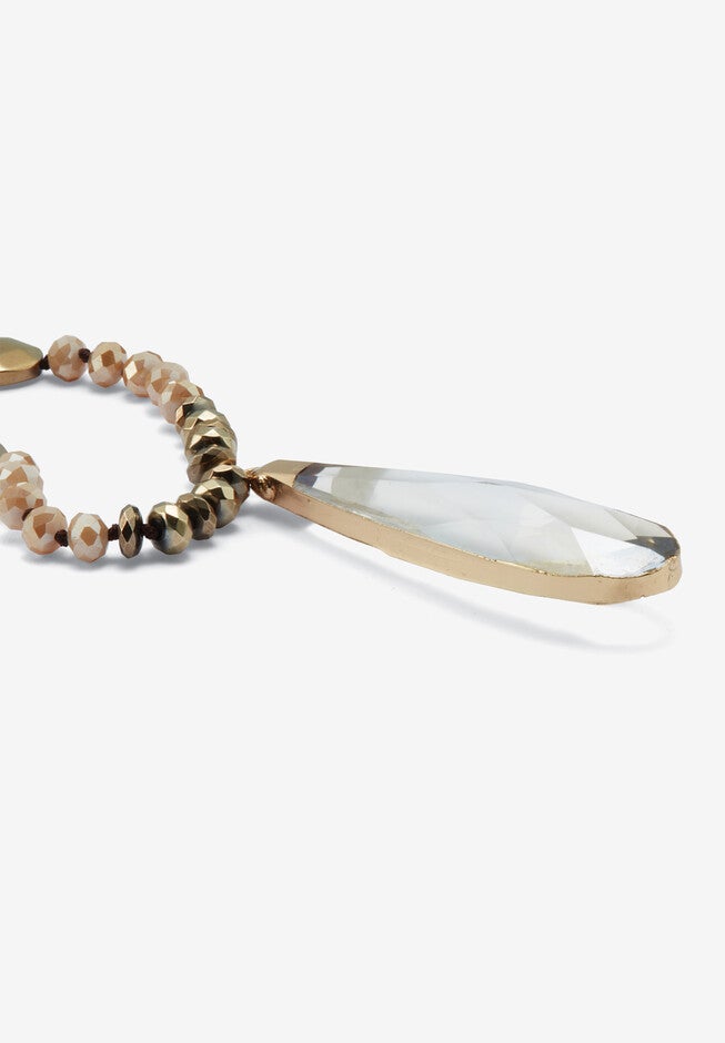 Brown Faceted Crystal Pendant Goldtone Drop Necklace, 32-Inch Length, , on-hover image number 1