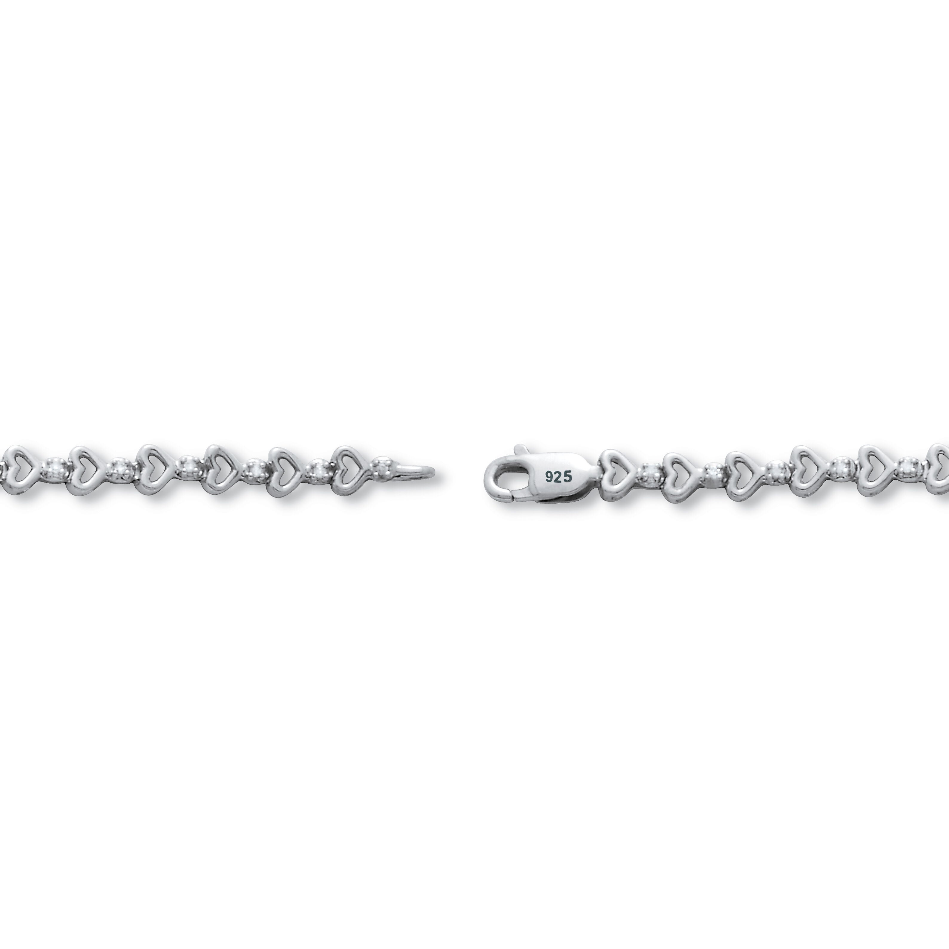 .15 TCW Diamond Sterling Silver Heart Link Bracelet 7 Inches, WHITE, on-hover image number 1