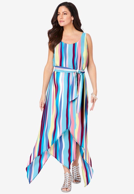 Striped High-Low Dress, MULTI ABSTRACT STRIPE, hi-res image number null