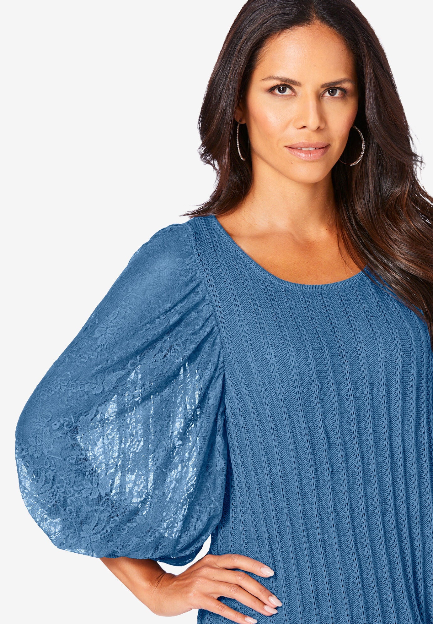 Lace Sleeve Sweater, , on-hover image number 1