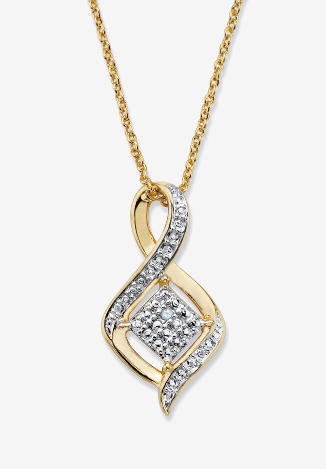 Diamond Accent Gold-Plated Cluster Bypass Pendant Necklace 18 inches - 20 inches, GOLD, hi-res image number null