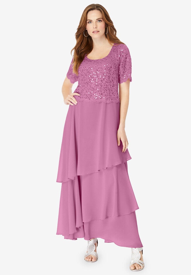 Chiffon Tiered Maxi Dress, MAUVE ORCHID, hi-res image number null