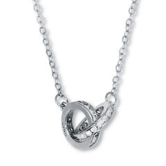 Round Crystal Silvertone Interlocking Circle Necklace 16 to 18-inch