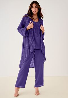Plus Size Beaded Georgette 3-piece Pant Set – Formal Wear