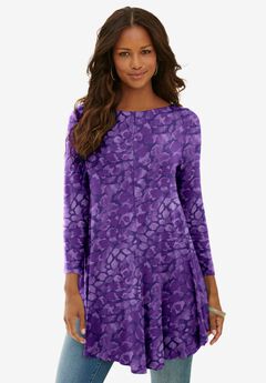 Plus Size Boatneck Swing Ultra Drape Tunic Top