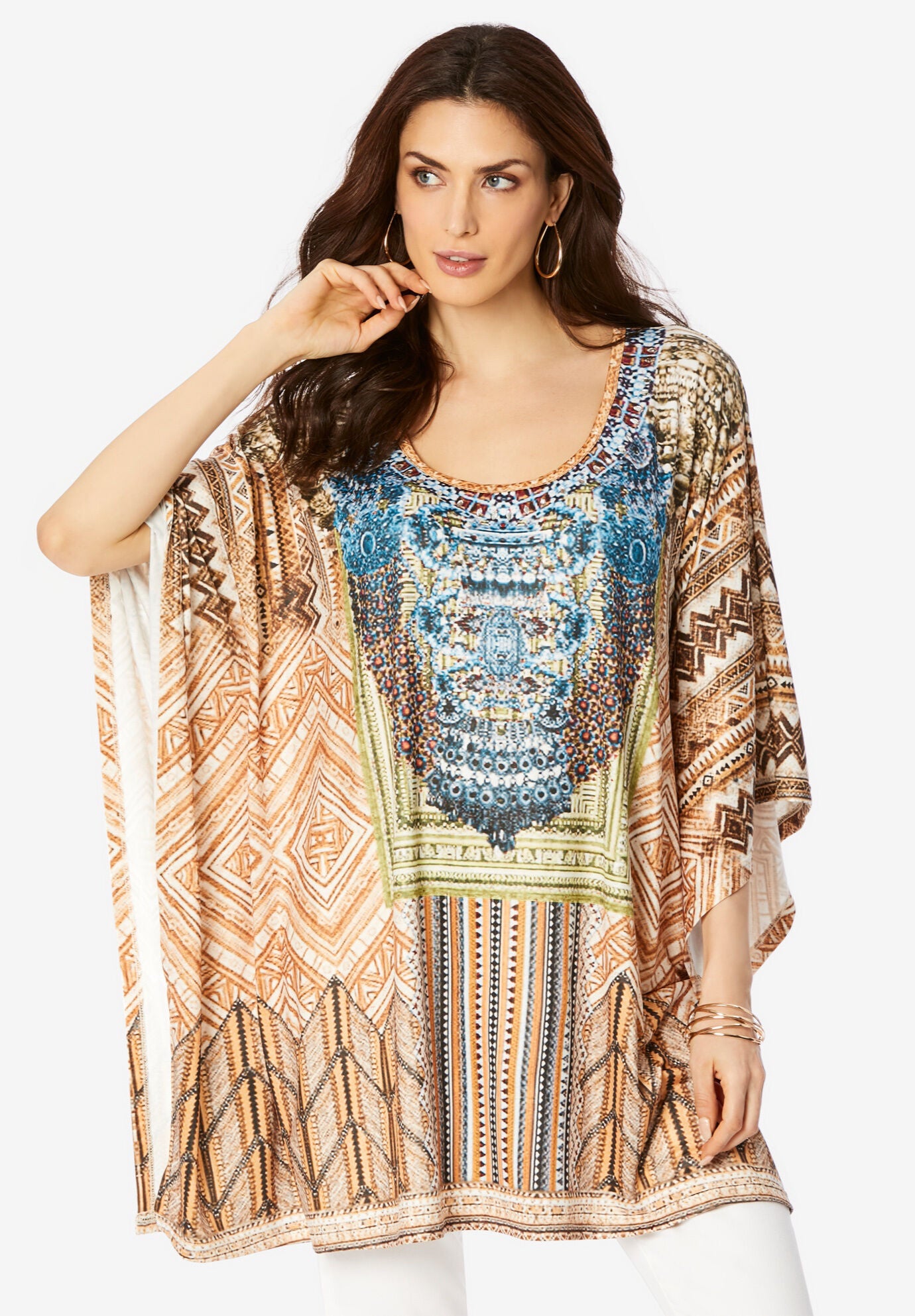Printed Poncho, WARM MEDALLION PRINT, hi-res image number 0