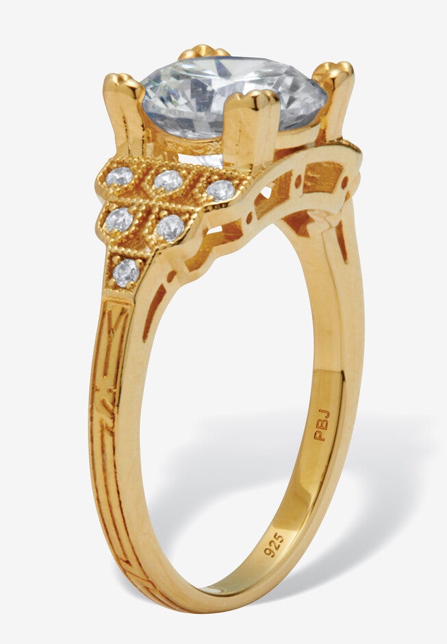 3.12 Tcw Round Cubic Zirconia 14K Gold-Plated Sterling Silver Engagement Ring, , on-hover image number null