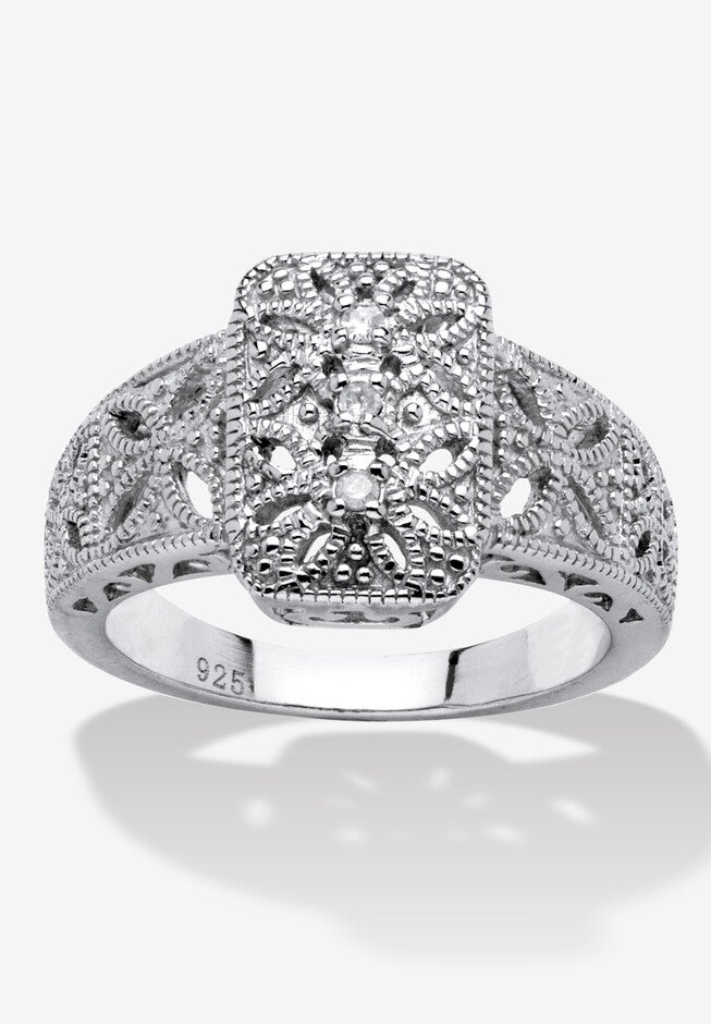 Diamond Accent Platinum-Plated Sterling Silver Filigree Ring, SILVER, hi-res image number 0