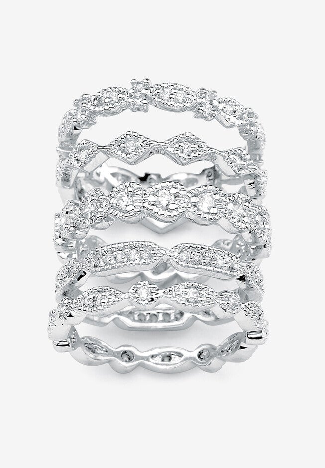 5-Piece Cubic Zirconia Ring Set, WHITE, hi-res image number 0