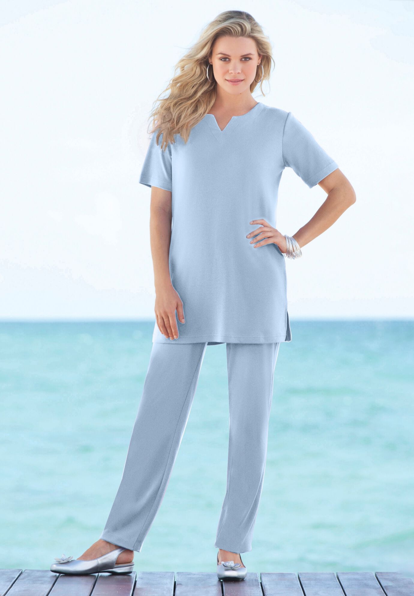 Plus Size Soft Knit Tunic with Notch Neckline, , alternate image number 4