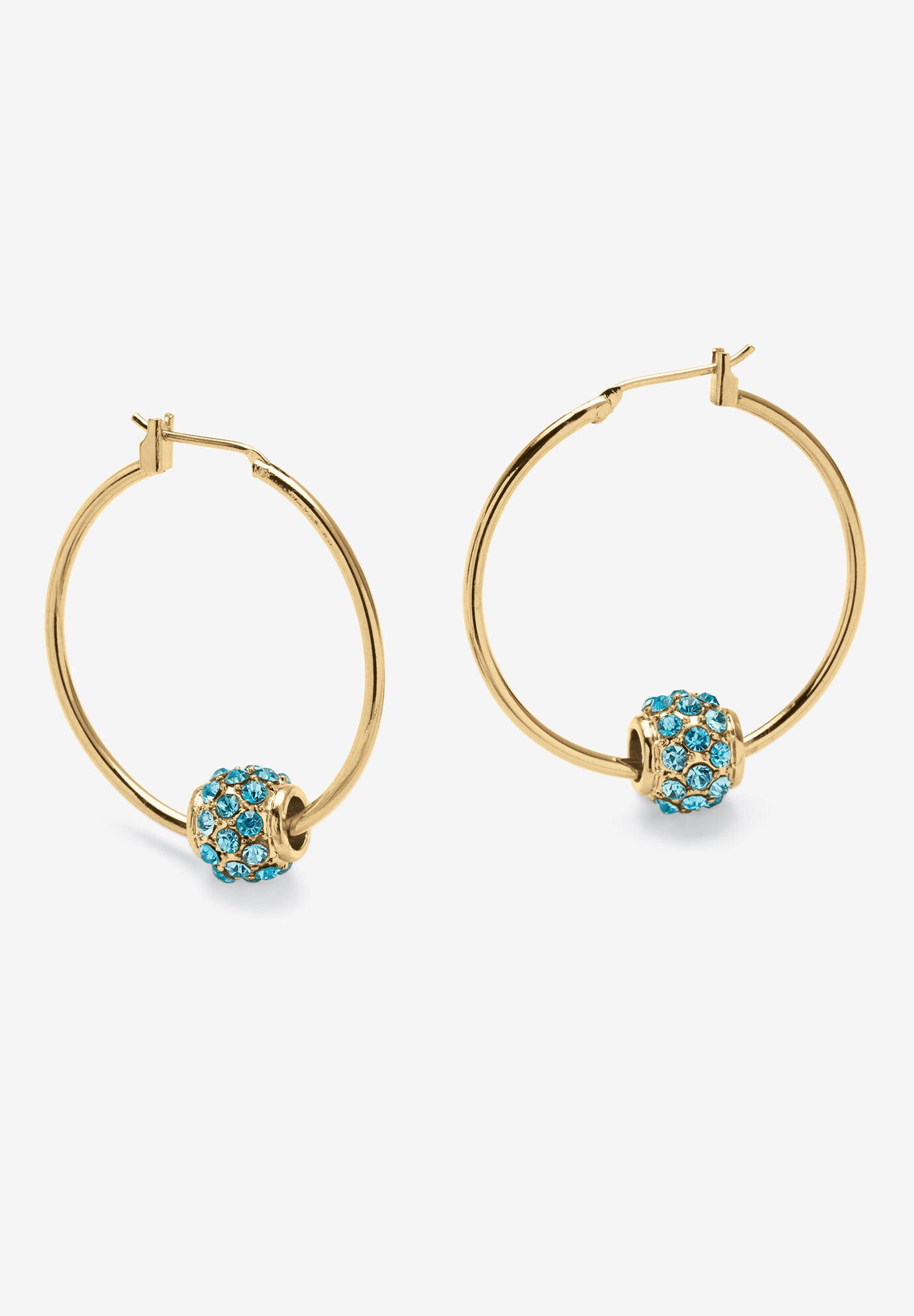 Goldtone Charm Hoop Earrings (32mm) Round Simulated Birthstone, DECEMBER, hi-res image number 0