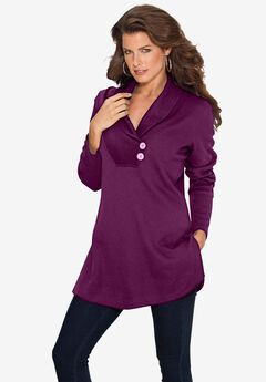 Plus Size Knit Thermal Shawl Collar Top – Long Sleeve