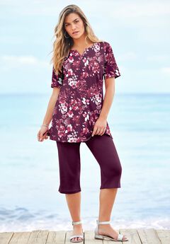 Print Notch Neck Soft Knit Tunic