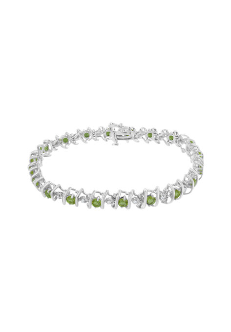 Sterling Silver Gemstone & Round Diamond Tennis Bracelet Green Peridot August Birthstone, , on-hover image number null