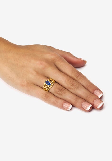 Simulated Birthstone Gold-Plated Filigree Ring, , alternate image number null
