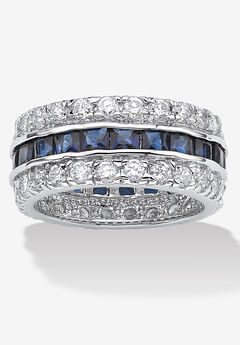 6.66 Tcw Blue Cz White Cz Accent Silvertone Eternity Band