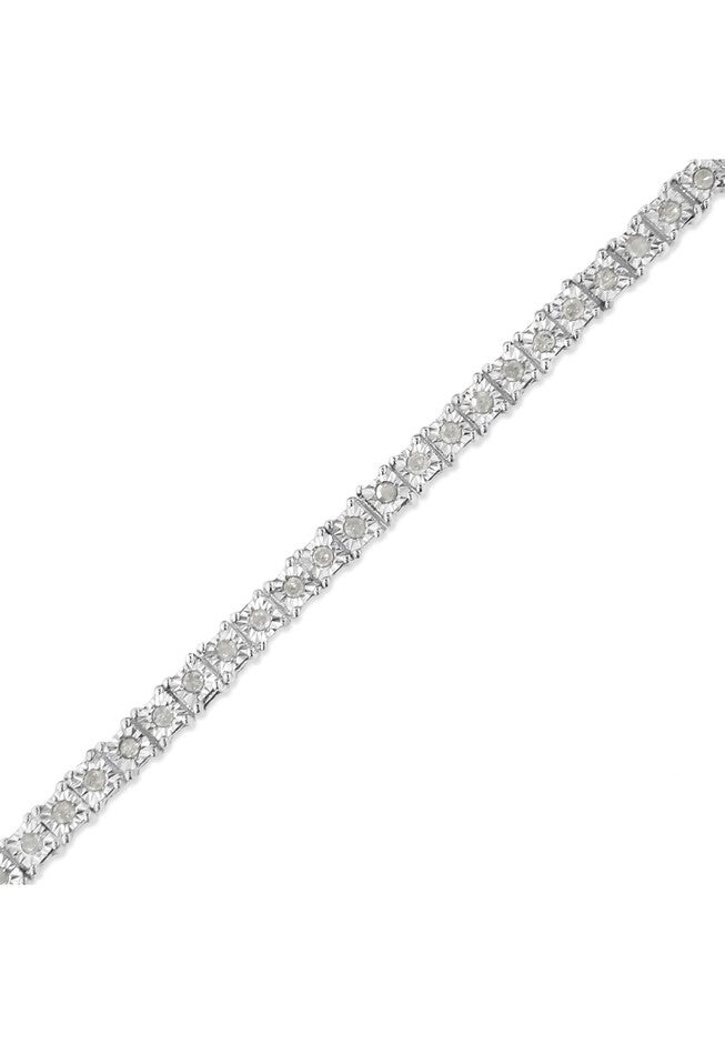 Sterling Silver Diamond Square Frame Miracleset Tennis Bracelet 7 inches, , alternate image number 2