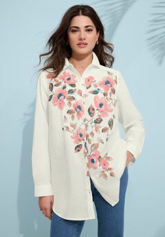 Plus Size Kate Cambric Cotton Printed Long Sleeve Shirt