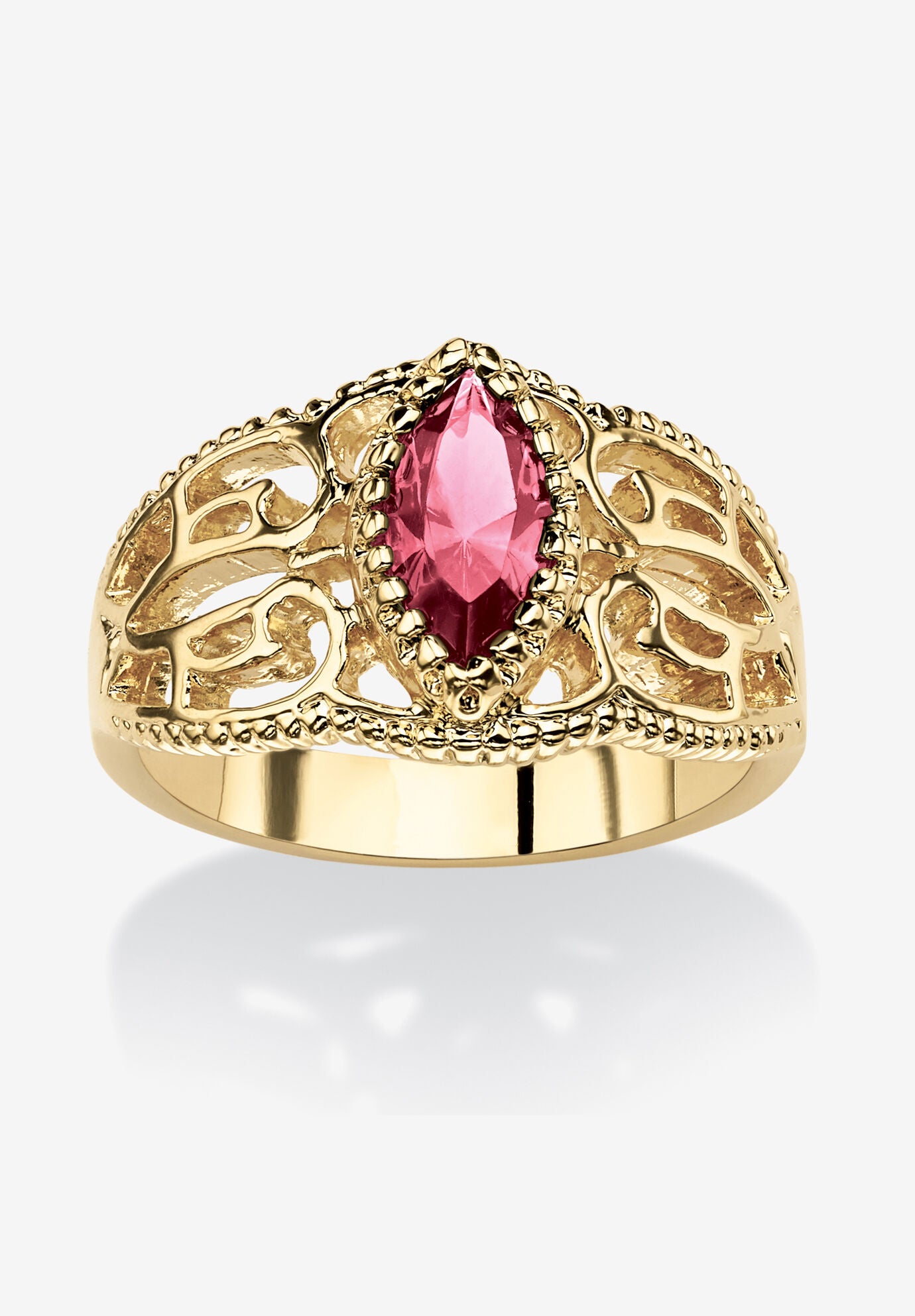 Simulated Birthstone Gold-Plated Filigree Ring, OCTOBER, hi-res image number 0