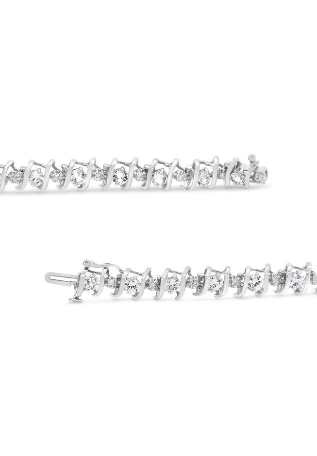 Sterling Silver Gemstone & Round Diamond Tennis Bracelet White Sapphire April Birthstone, , alternate image number 4