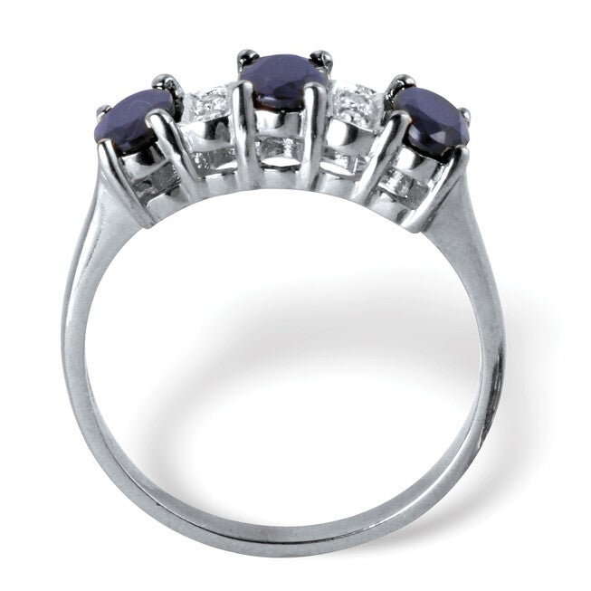 1.86 TCW Oval-Cut Genuine Blue Sapphire & Diamond Platinum Plated Silver Ring, BLUE, on-hover image number 1