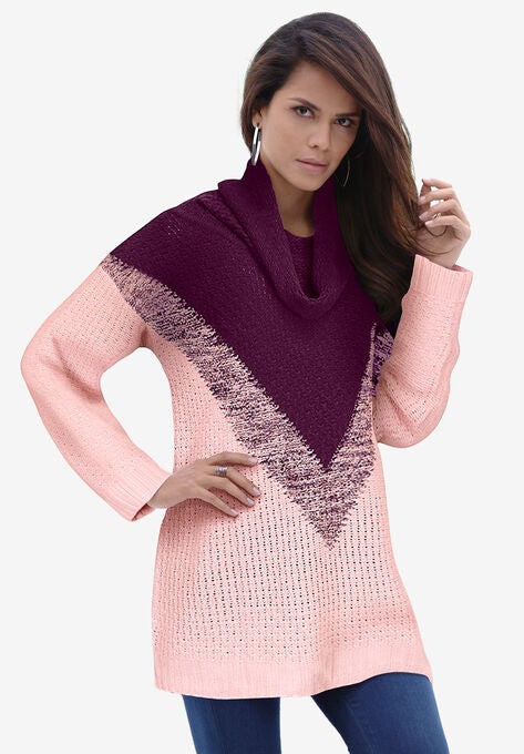Ombre Pattern Sweater, SOFT BLUSH DARK BERRY, hi-res image number null