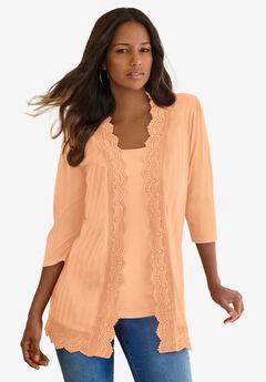 Crochet Trim Pointelle Cardigan