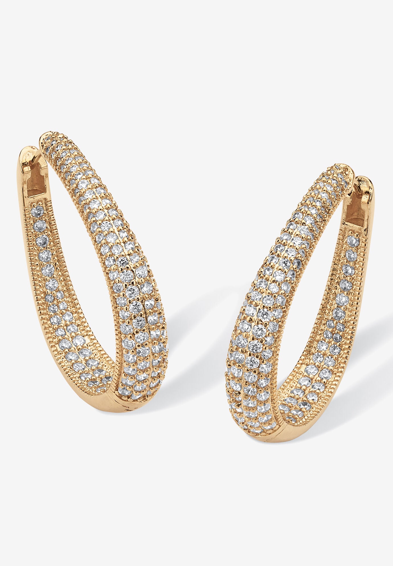 8.10 Tcw Cubic Zirconia Yellow Gold-Plated Inside-Out Huggie-Hoop Earrings, GOLD, hi-res image number 0