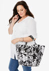 Printed Canvas Tote Bag, BLACK ISLAND LEAVES, hi-res image number null