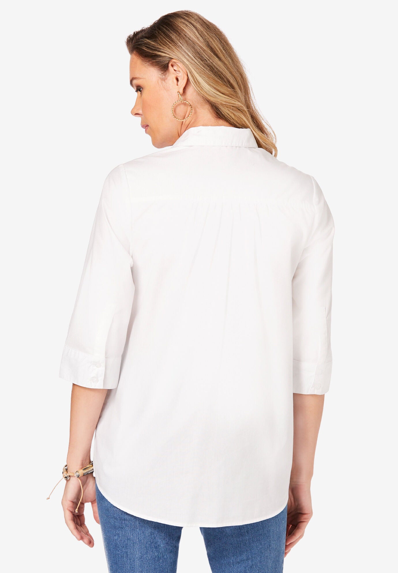 Three Quarter Sleeve Kate Big Shirt, WHITE, on-hover image number 1