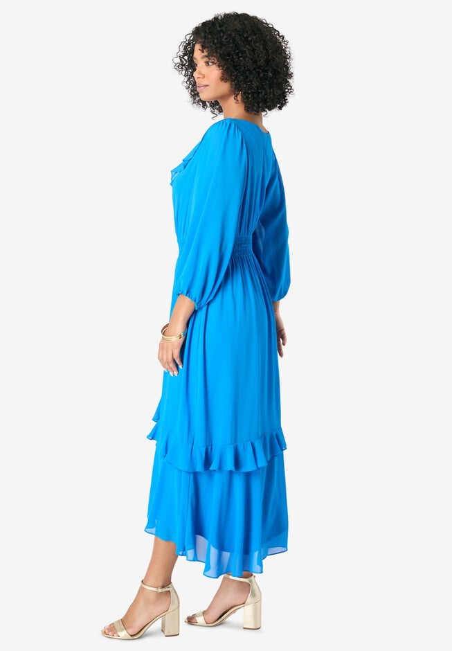 Hi-Low Ruffle Dress, BLUE, alternate image number null