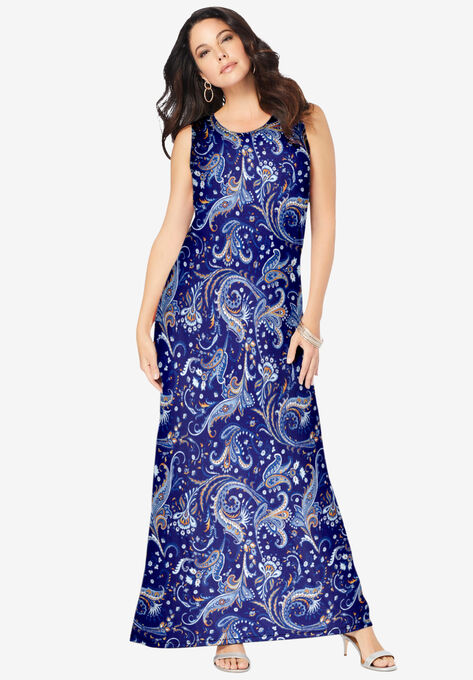 Ultrasmooth® Fabric Print Maxi Dress, NAVY FOLKLORE PAISLEY, hi-res image number null