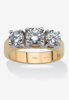 2.28 Tcw Round Cubic Zirconia Three-Stone Anniversary Ring Gold-Plated