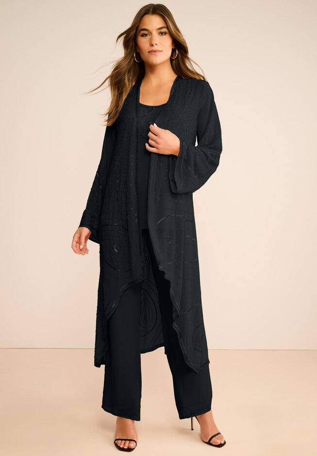 Fashionable ThreePiece Beaded Pant Suit, Sparkling Champagne Roaman's