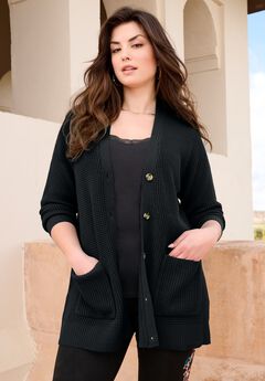 Waffle Button Front Cardigan
