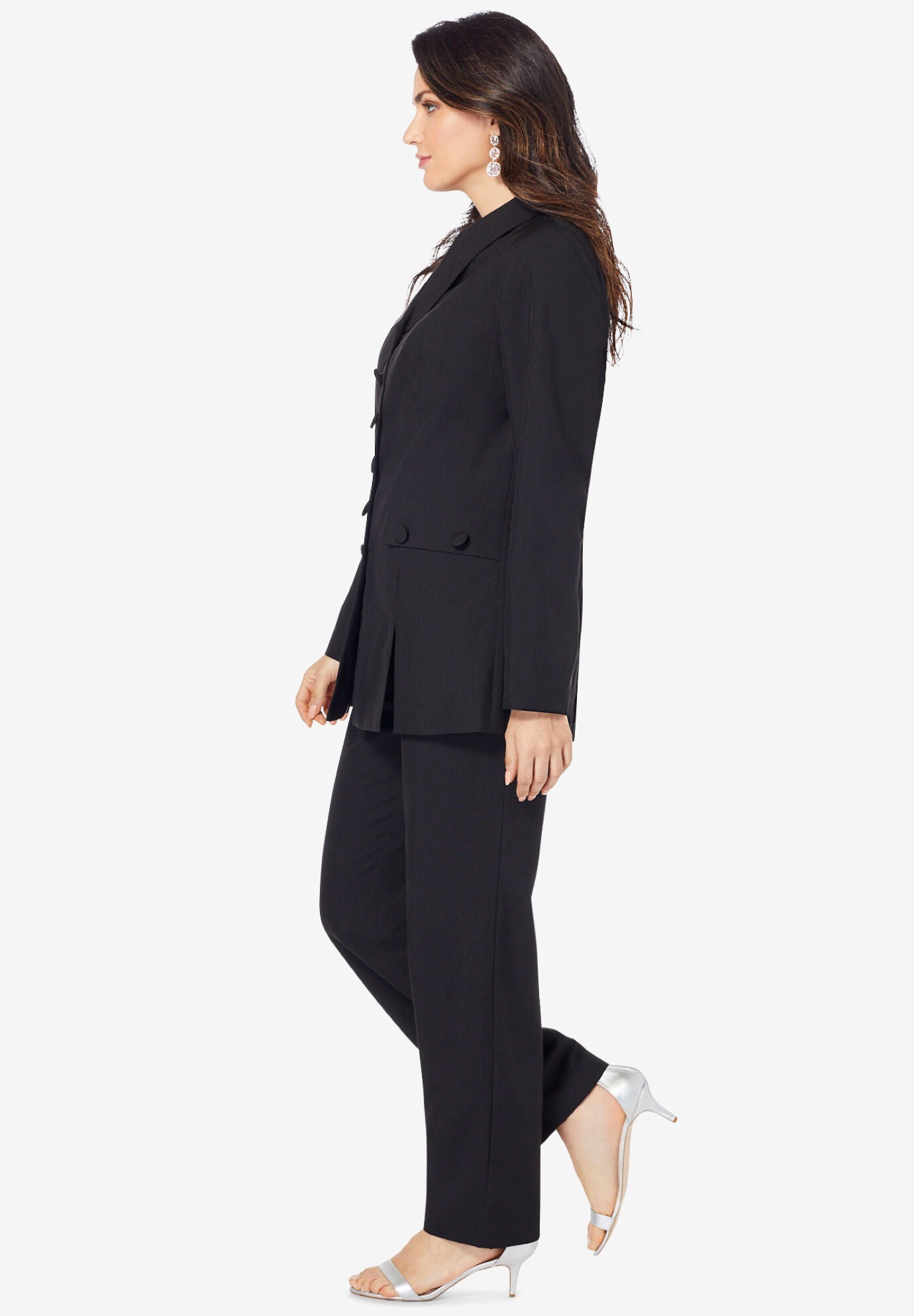 Plus Size Long Sleeve Ten-Button Shawl-Collar Pant Suit &ndash; 2-Piece Pant Set, , alternate image number 4