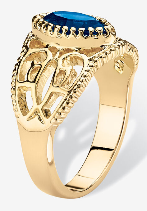 Simulated Birthstone Gold-Plated Filigree Ring, , on-hover image number null