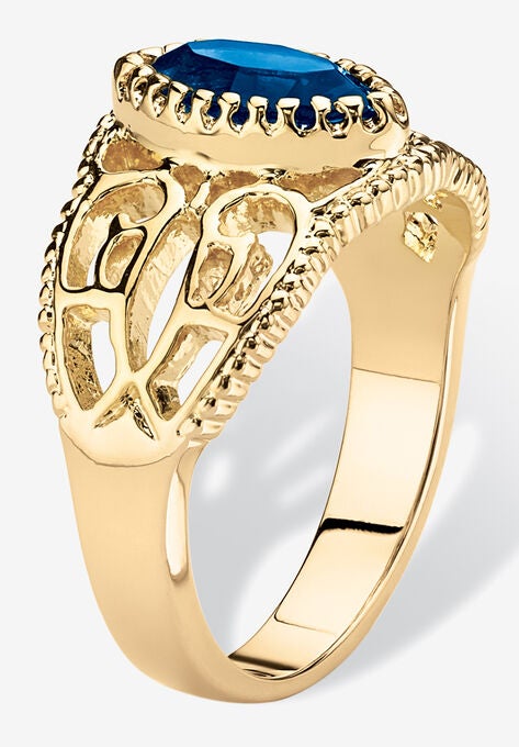Simulated Birthstone Gold-Plated Filigree Ring, , on-hover image number null
