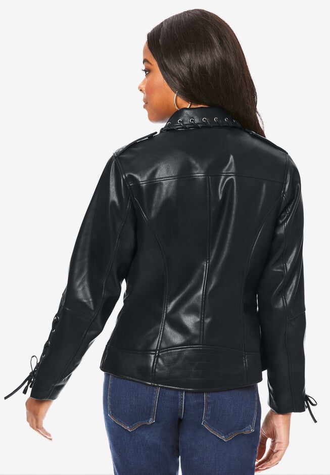 Faux Leather Moto Jacket, , on-hover image number null