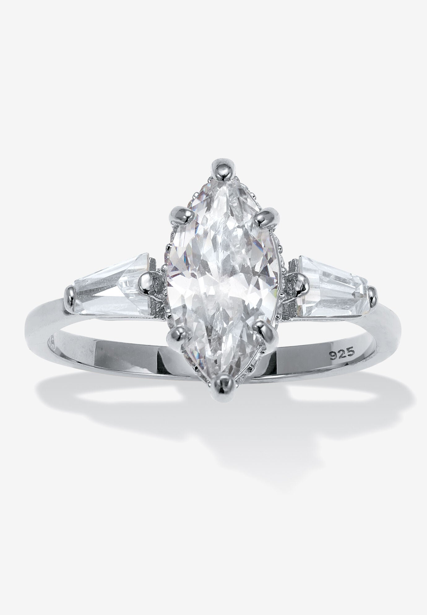 3.12 Tcw Marquise Cz Platinum-Plated Sterling Silver Engagement Ring, WHITE, hi-res image number 0